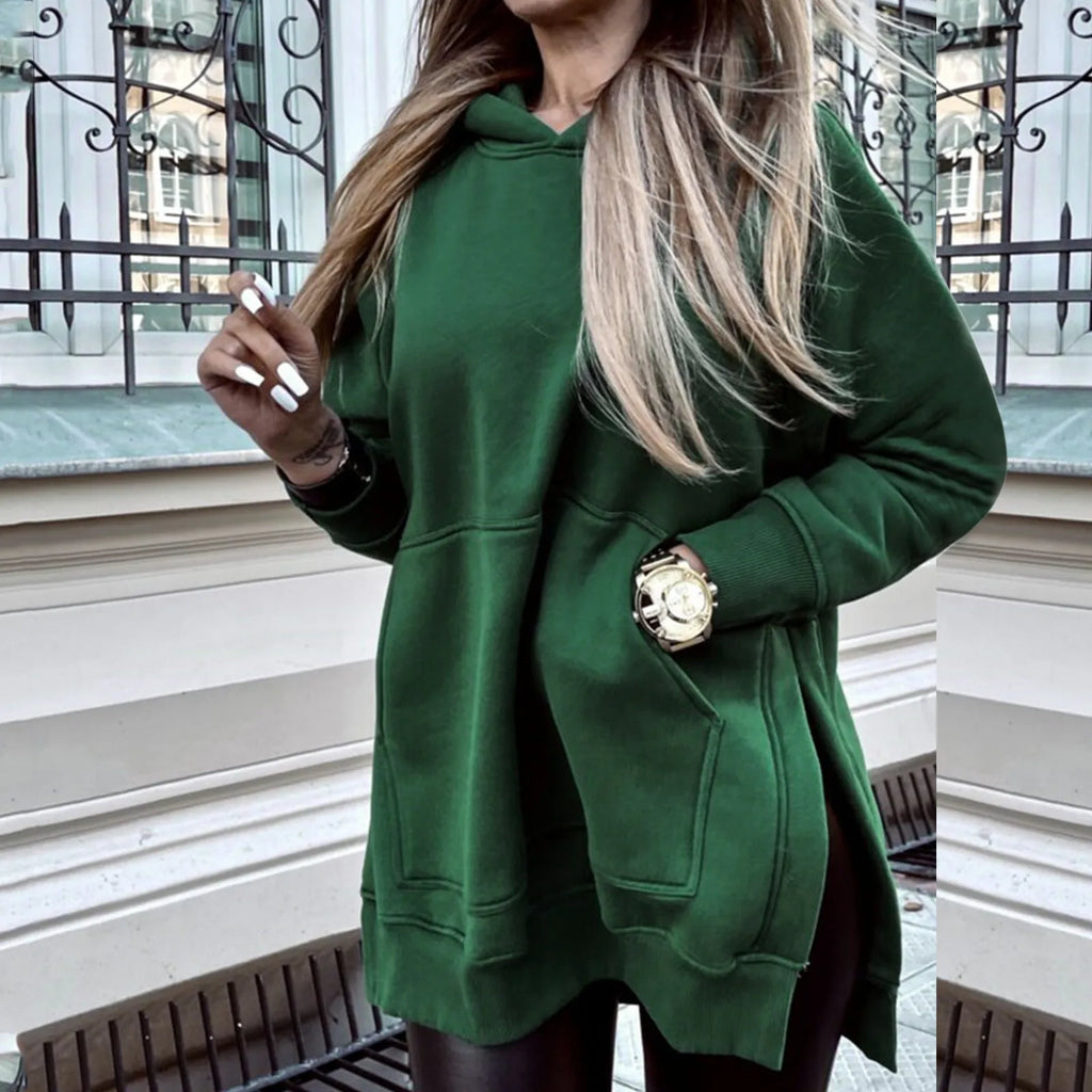 Women's Oversized Longline Pullover Hoodie with Side Split Hem for Contemporary Streetwear Style