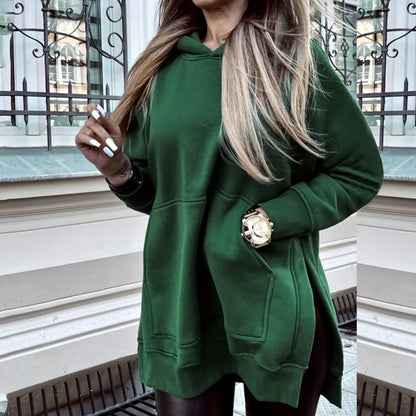 Women's Oversized Longline Pullover Hoodie with Side Split Hem for Contemporary Streetwear Style