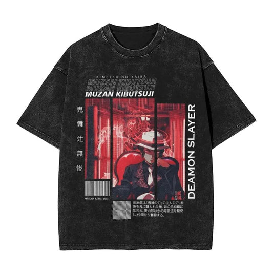 Dark Manga Portrait Oversized Vintage Washed Streetwear Graphic T-Shirt