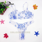 Vibrant Green Floral Underwire Bikini with Ruched Texture