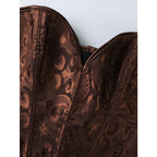 Regal Brown Floral Brocade Strapless Corset with Plunging Sweetheart Neckline