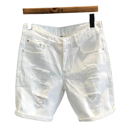 Men's Distressed Denim Style Shorts with Straight Fit and Casual Everyday Streetwear Design