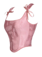Romantic Pink Sweetheart Corset Top with Adjustable Tie-Shoulder Bows