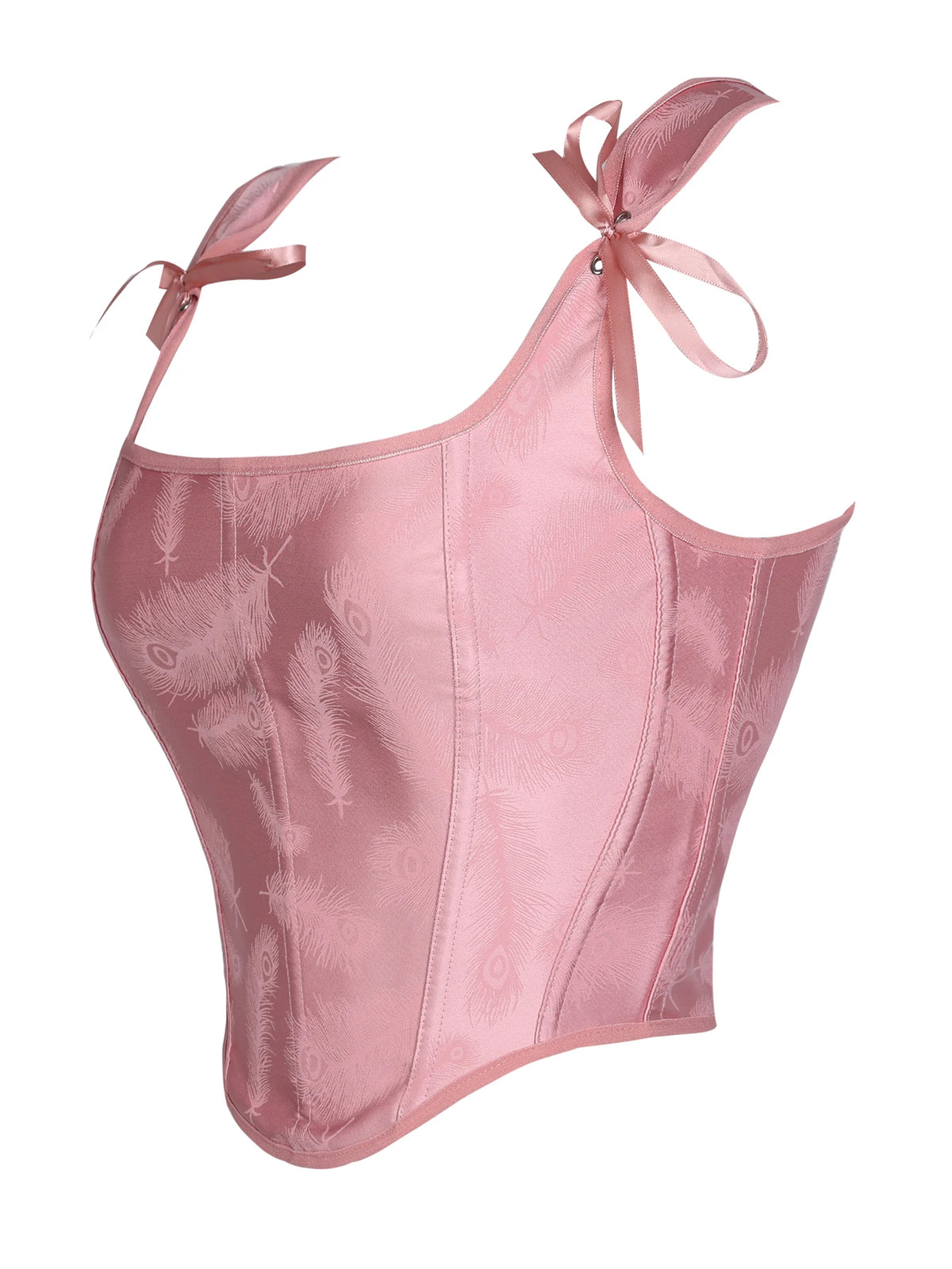 Romantic Pink Sweetheart Corset Top with Adjustable Tie-Shoulder Bows