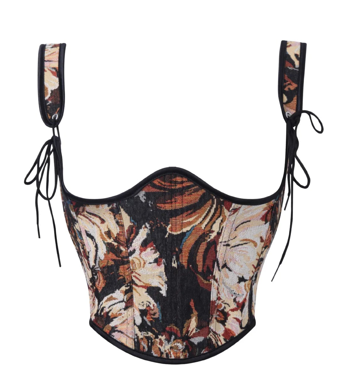 Floral Jacquard Corset Top with Sweetheart Neckline and Lace-Up Straps