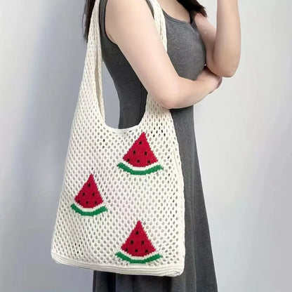 Open Knit Tote Shoulder Bag with Large Capacity Casual Design