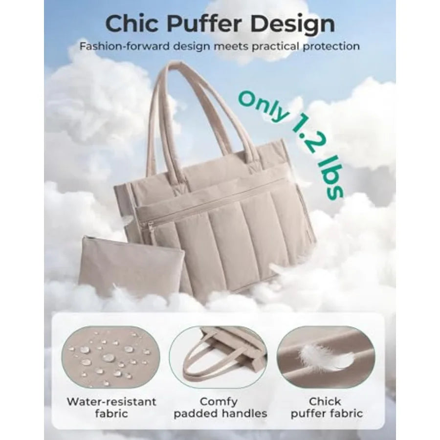 Large Capacity Quilted Laptop Tote Bag with Utility Storage Design