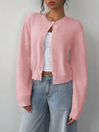 Women's Cropped Crew Neck Relaxed Fit Minimalist Knit Sweater