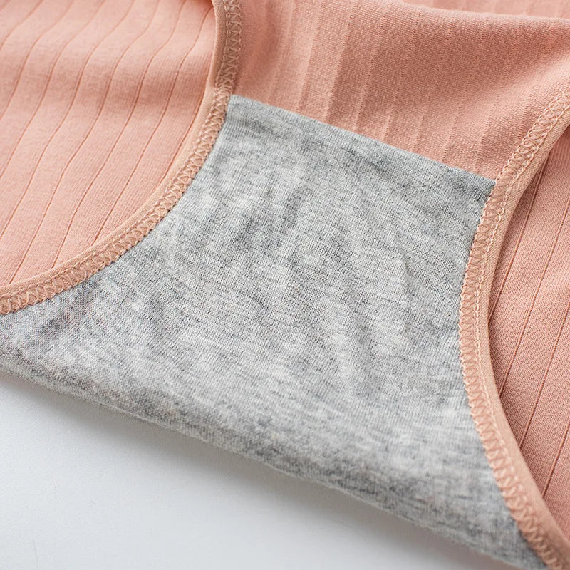 Seven-Piece Ribbed Cotton Blend Mid-Rise Brief Set with Bow Detail