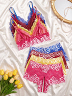 Vibrant Four-Piece Floral Lace Wire-Free Bralette and Panty Collection