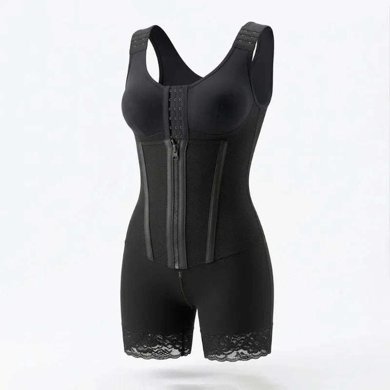 Structured Wide-Strap Shaping Bodysuit with Dual Front Closure