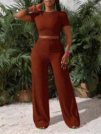 Women's Knit Crop Top and Wide Leg Pants Co-Ord Set