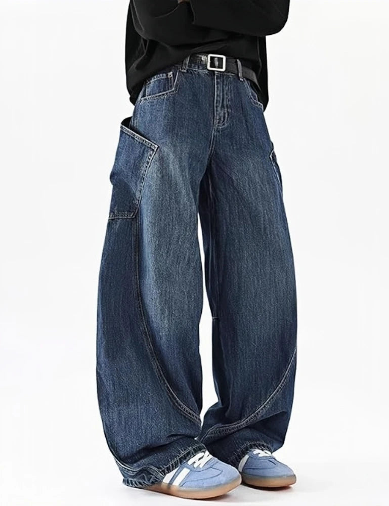 Unisex Baggy Wide Leg Denim Jeans with Relaxed Barrel Fit and Streetwear Style