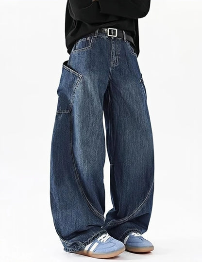 Unisex Baggy Wide Leg Denim Jeans with Relaxed Barrel Fit and Streetwear Style