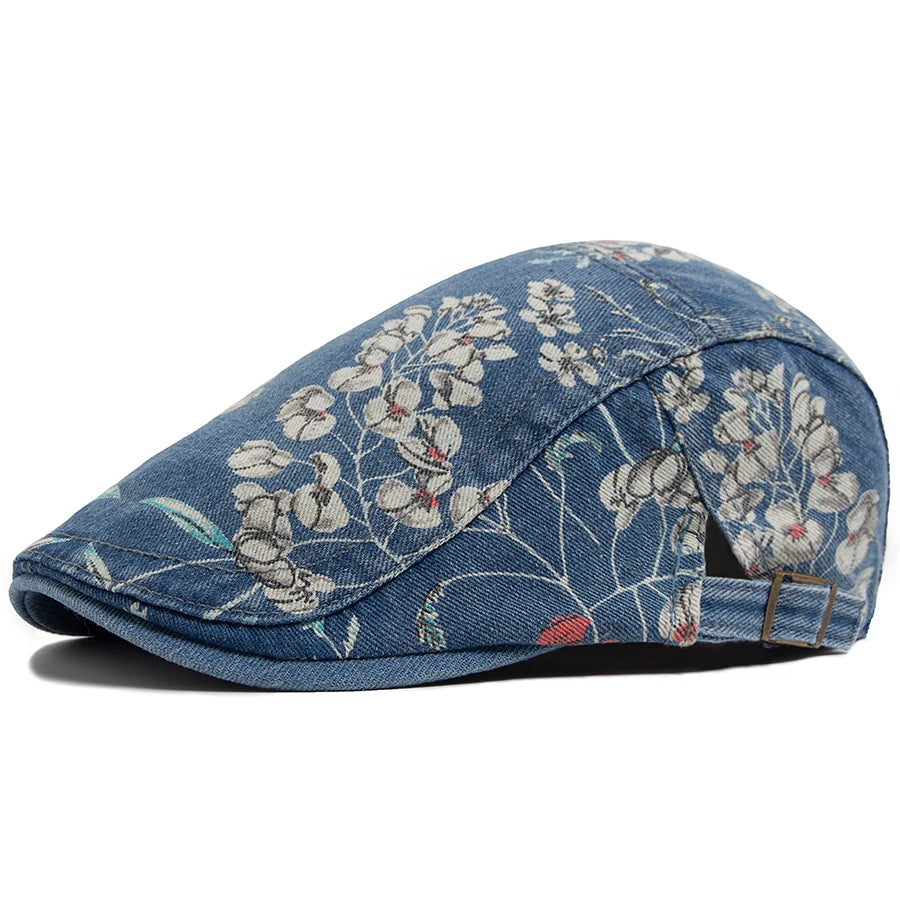 Vintage Floral Cotton Flat Cap for Casual Everyday Outdoor Heritage Fashion Style