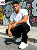 Men's Stacked Slim Denim Jeans with Frayed Finish and Contemporary Streetwear Fit