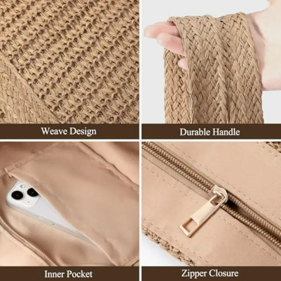 Open Weave Beach Tote Shoulder Bag with Relaxed Carry Design