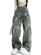 Loose Fit Cargo Pants with Straight Wide Leg Utility Pocket Casual Streetwear Style