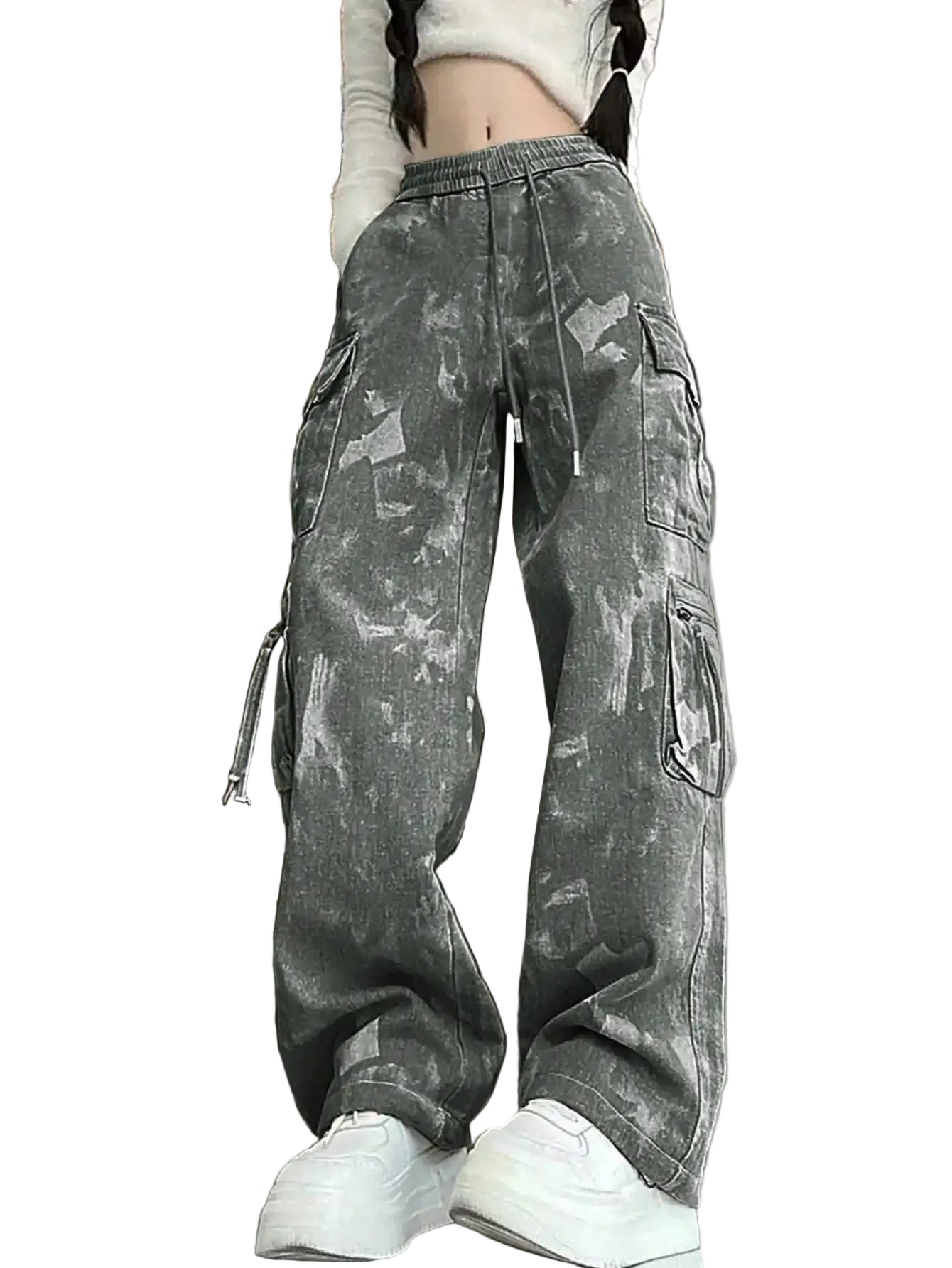 Loose Fit Cargo Pants with Straight Wide Leg Utility Pocket Casual Streetwear Style