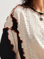 Women's Contrast Sleeve Relaxed Fit Contemporary Streetwear Knit Sweater