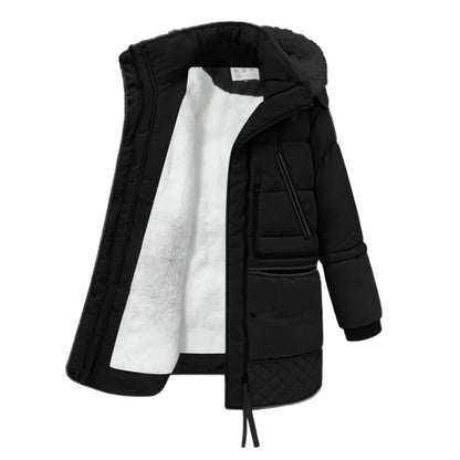 Women's Long Hooded Sherpa Lined Winter Parka Warm Casual Zip-Up Puffer Coat