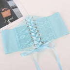 Floral Embroidered Lace-Up Waist Corset Belt with Structured Wide Fit