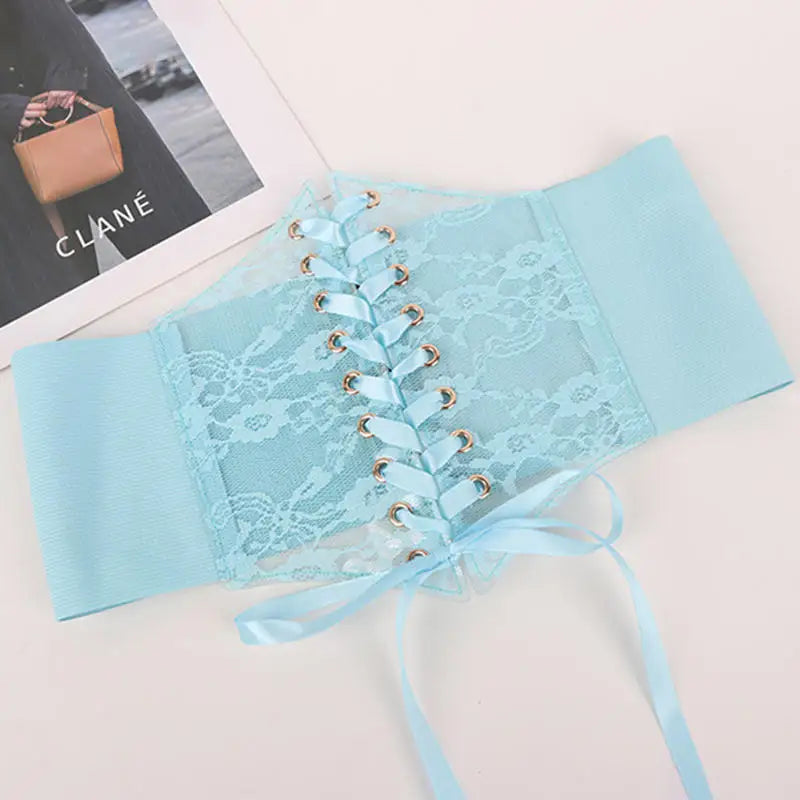 Floral Embroidered Lace-Up Waist Corset Belt with Structured Wide Fit