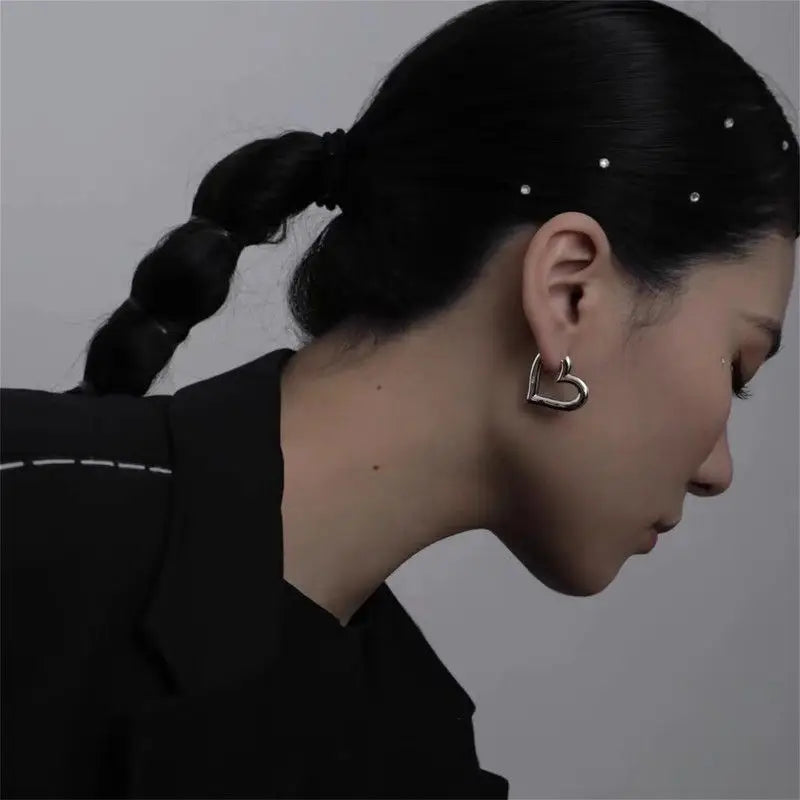 Heart Outline Stud Earrings Romantic Alternative Fashion Jewelry