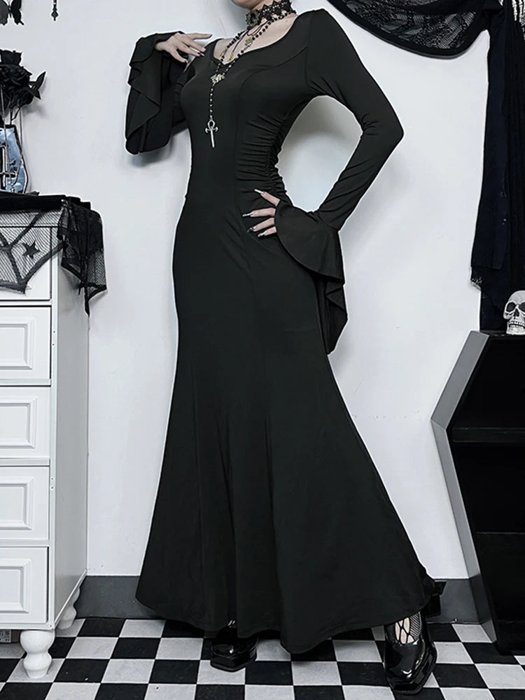 Elegant Gothic Mermaid Dress with Dark Alternative Fashion Styling
