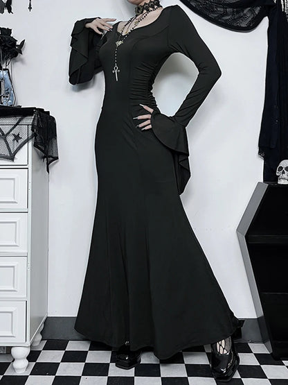 Elegant Gothic Mermaid Dress with Dark Alternative Fashion Styling