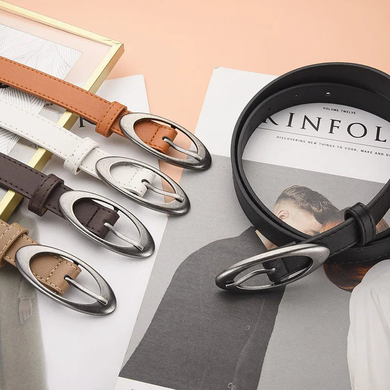 Minimalist Oval Buckle Waist Belt for Vintage Gothic Y2K Outfit Styling