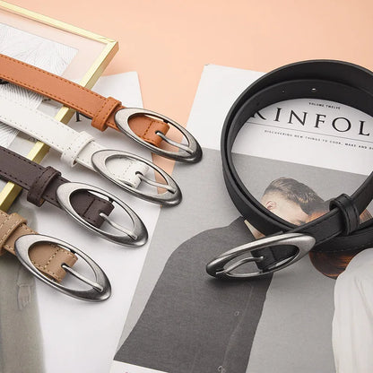 Minimalist Oval Buckle Waist Belt for Vintage Gothic Y2K Outfit Styling