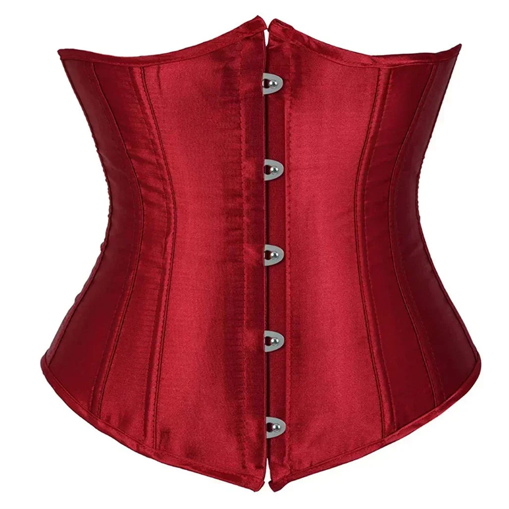 Satin Underbust Corset with Busk Front Closure and Structured Waist Silhouette