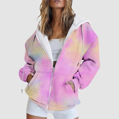 Women's Gradient Zip-Up Hoodie with Relaxed Casual Streetwear Everyday Layering Fit