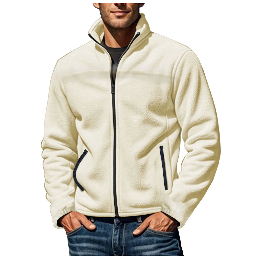 Men's Full Zip Fleece Jacket with Stand Collar for Everyday Outdoor Streetwear Layering