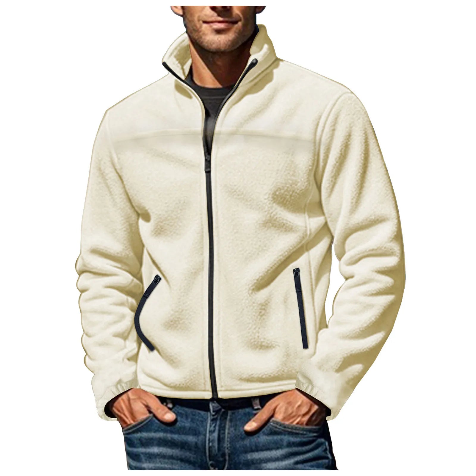 Men's Full Zip Fleece Jacket with Stand Collar for Everyday Outdoor Streetwear Layering