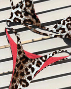 Fierce Leopard Print Plunge Triangle Bikini Set with Metallic Ring Accents