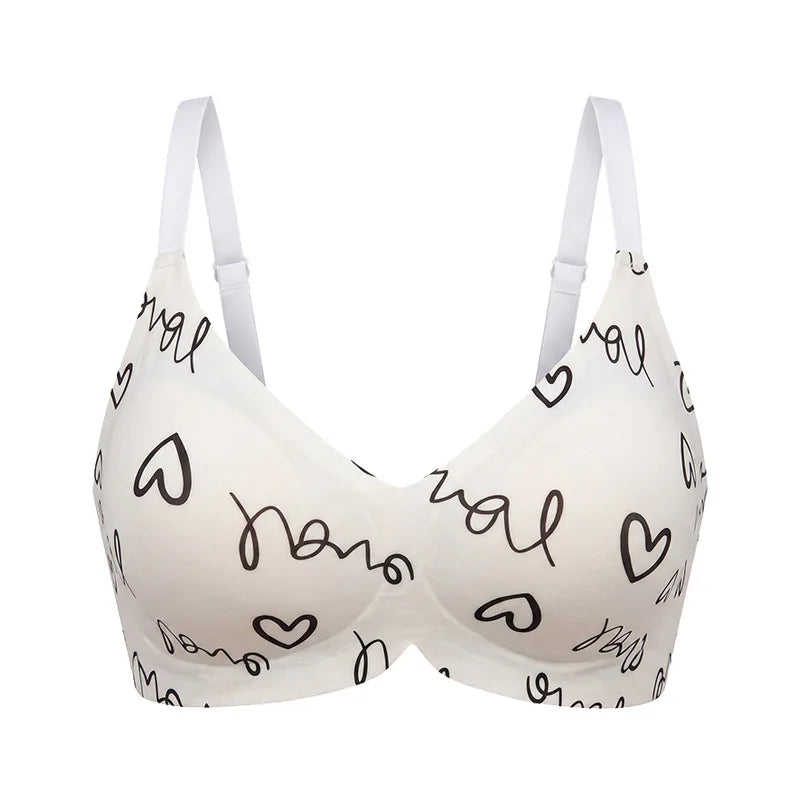 Cheerful Cherry Print Wire-Free Plunge Bra with Scalloped Trim