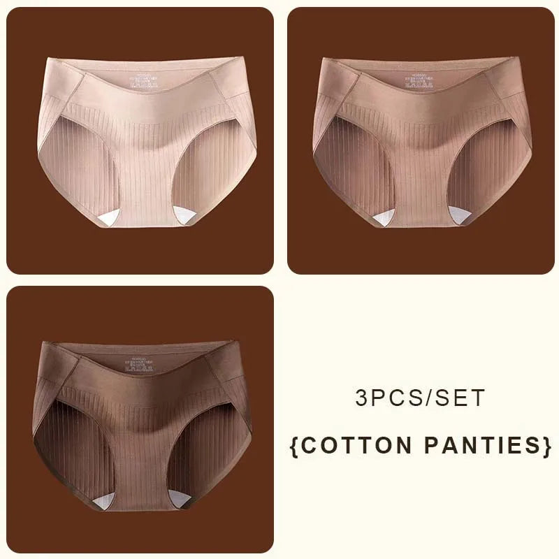 3-Piece Seamless Ribbed Mid-Rise Brief Set in Earthy Neutrals