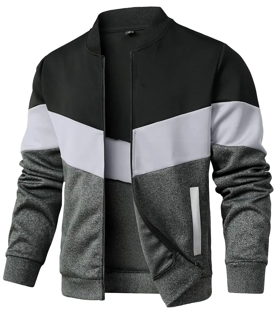 Men's Color Block Zip-Up Bomber Jacket with Modern Casual Streetwear Fit