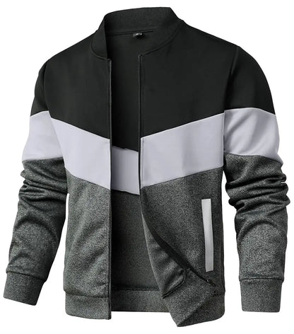 Men's Color Block Zip-Up Bomber Jacket with Modern Casual Streetwear Fit