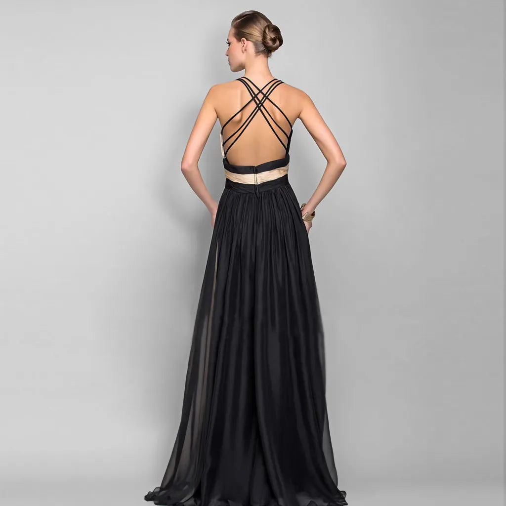 Contrast Panel A Line Maxi Dress With Fluid Movement