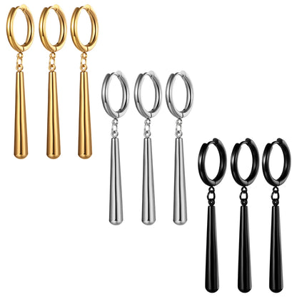 Minimalist Triple Hoop Drop Earrings for Punk and Alternative Fashion Looks