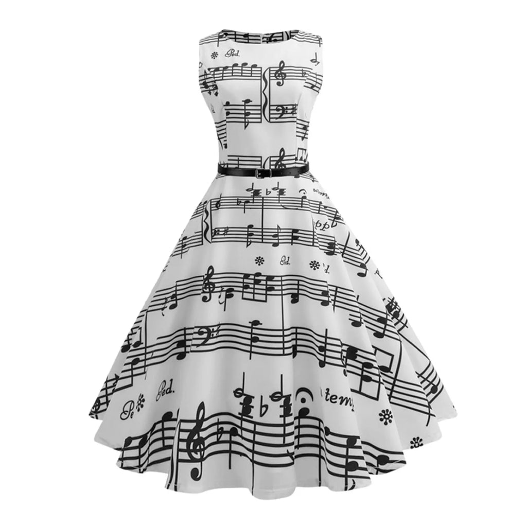 Sleeveless Fit And Flare Midi Dress With Graphic Inspired Print
