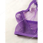 Ethereal Violet Sheer Mesh and Floral Embroidered Underwire Bra Set