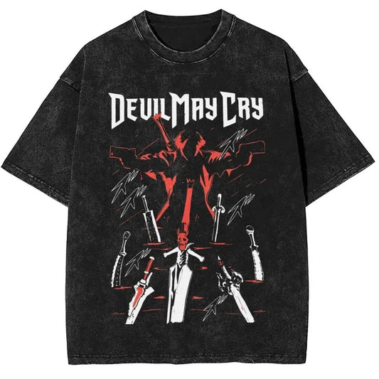Dark Blade Anime Graphic Oversized Washed Cotton Casual Streetwear T-Shirt
