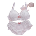 Sweet White Ruffled Cotton-Blend Bralette and Panty Set
