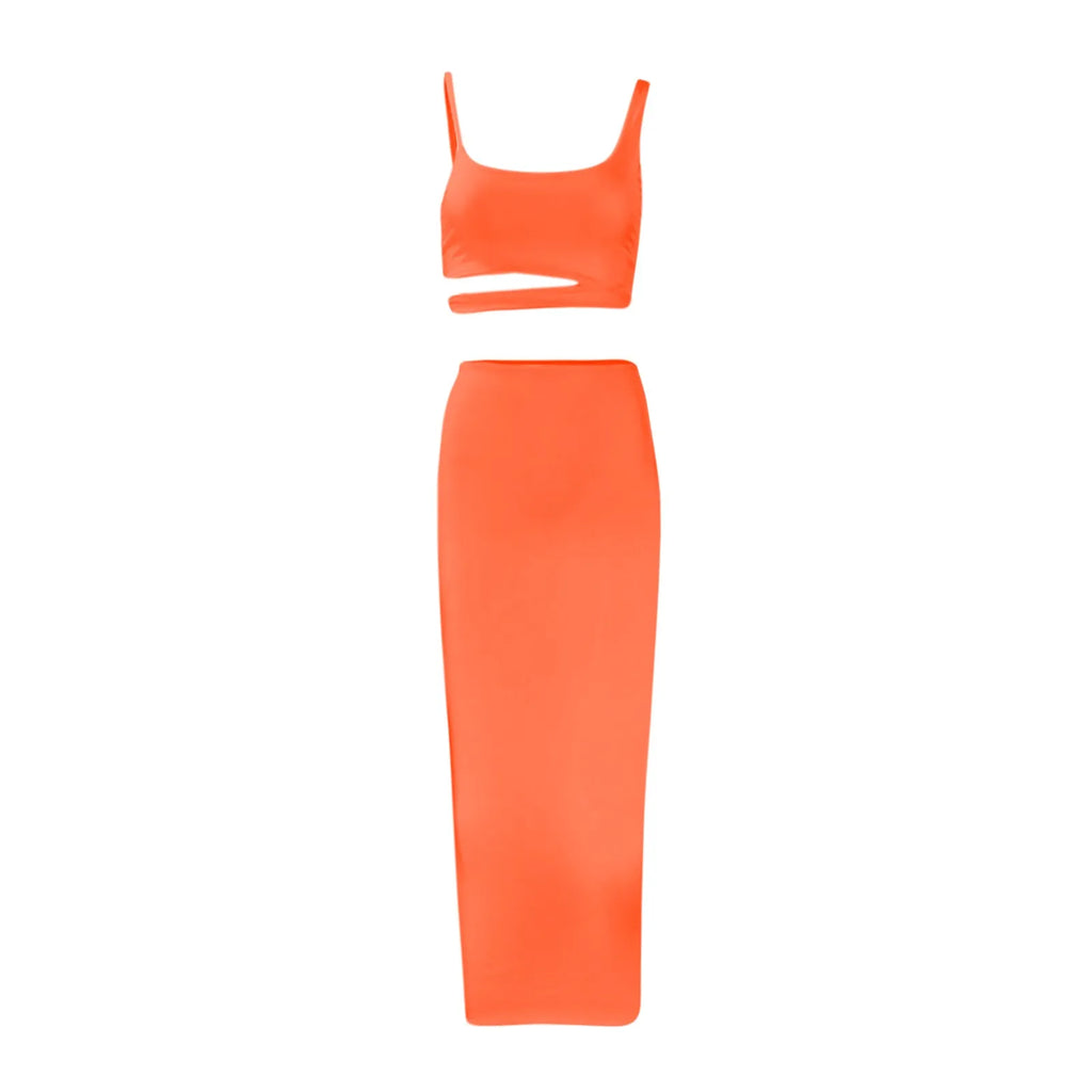 Women's Cutout Crop Top and Maxi Skirt Co-Ord Set Contemporary Evening Outfit