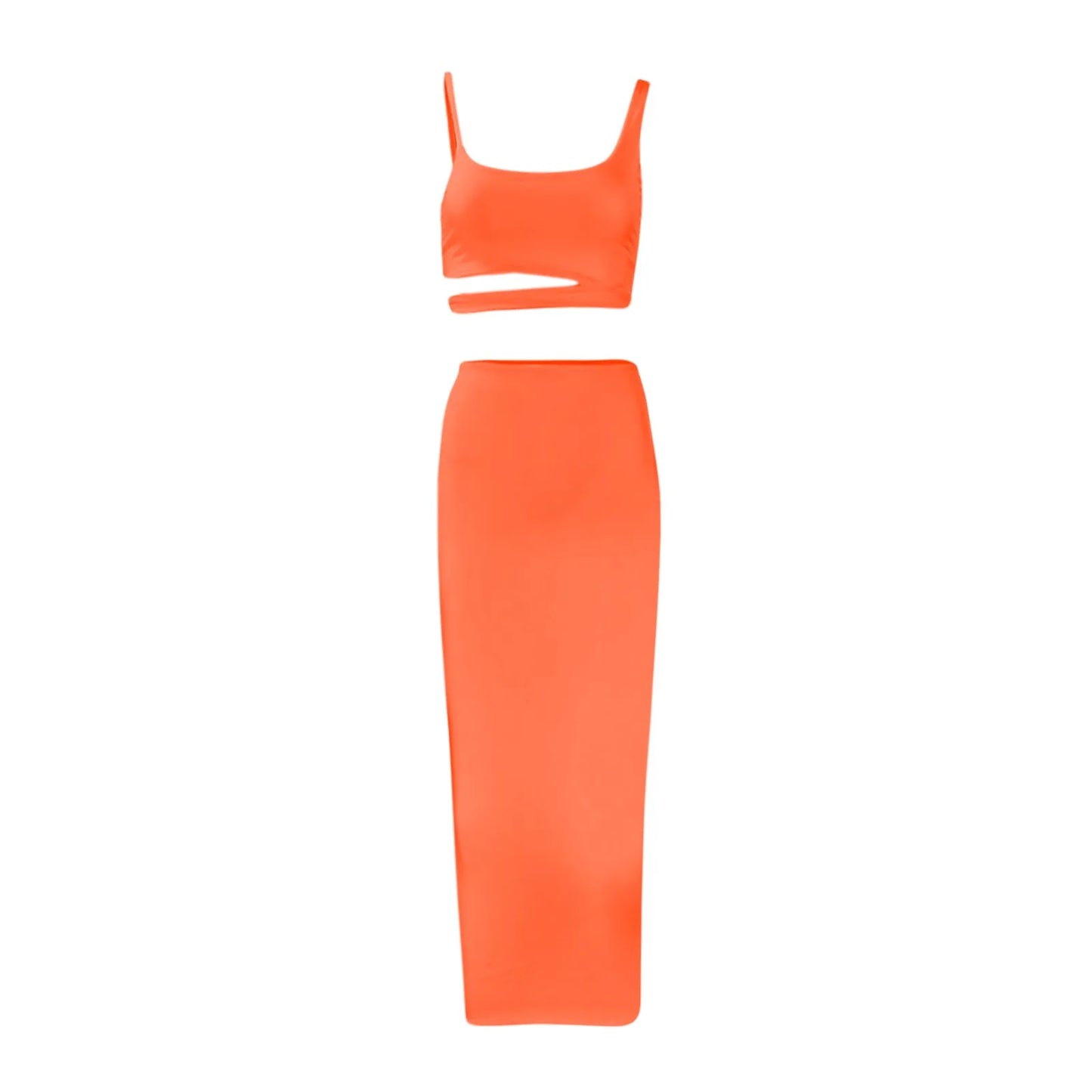 Women's Cutout Crop Top and Maxi Skirt Co-Ord Set Contemporary Evening Outfit