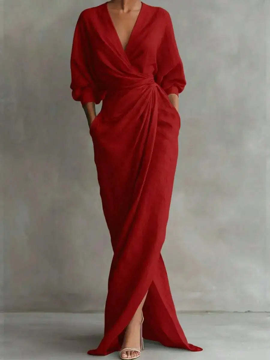 Minimalist Draped Maxi Dress with Relaxed Elegant Fashion Styling